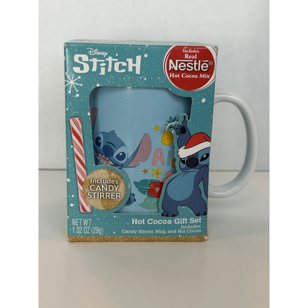 Disney Stitch Mug With Hot Cocoa Mix Nestle Gift Set Includes Candy Stirrer New